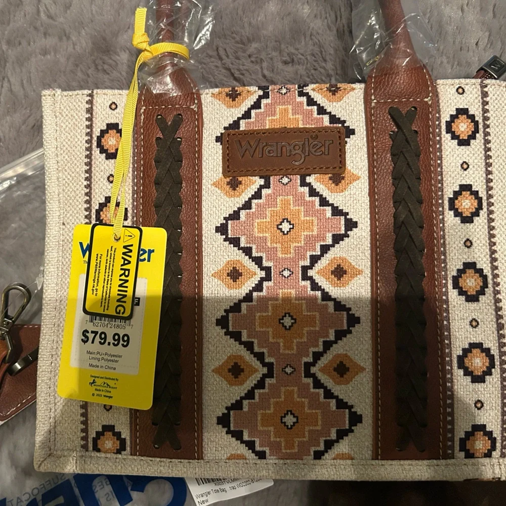 NWT / Wrangler Southwestern Aztec Print Canvas Tote Crossbody Bag / Retail $80 - Picture 2 of 9